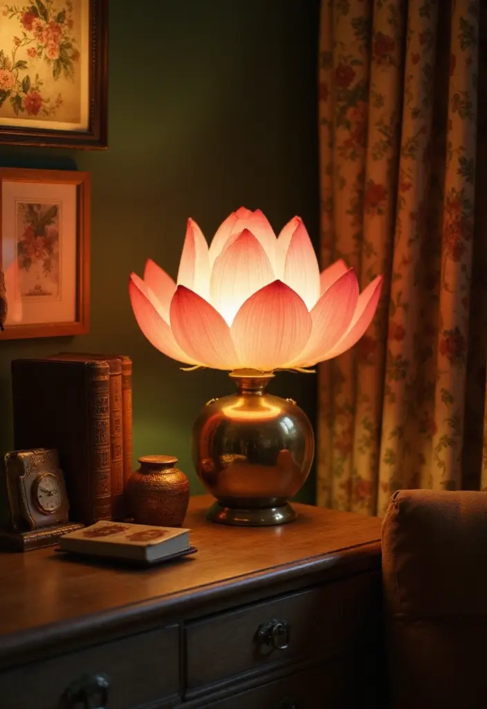 29 Zen Lotus Lamp Decor Ideas For Peaceful Corners 47 29 Zen Lotus Lamp Decor Ideas For Peaceful Corners - 27. Lotus Lamps in Vintage Decor