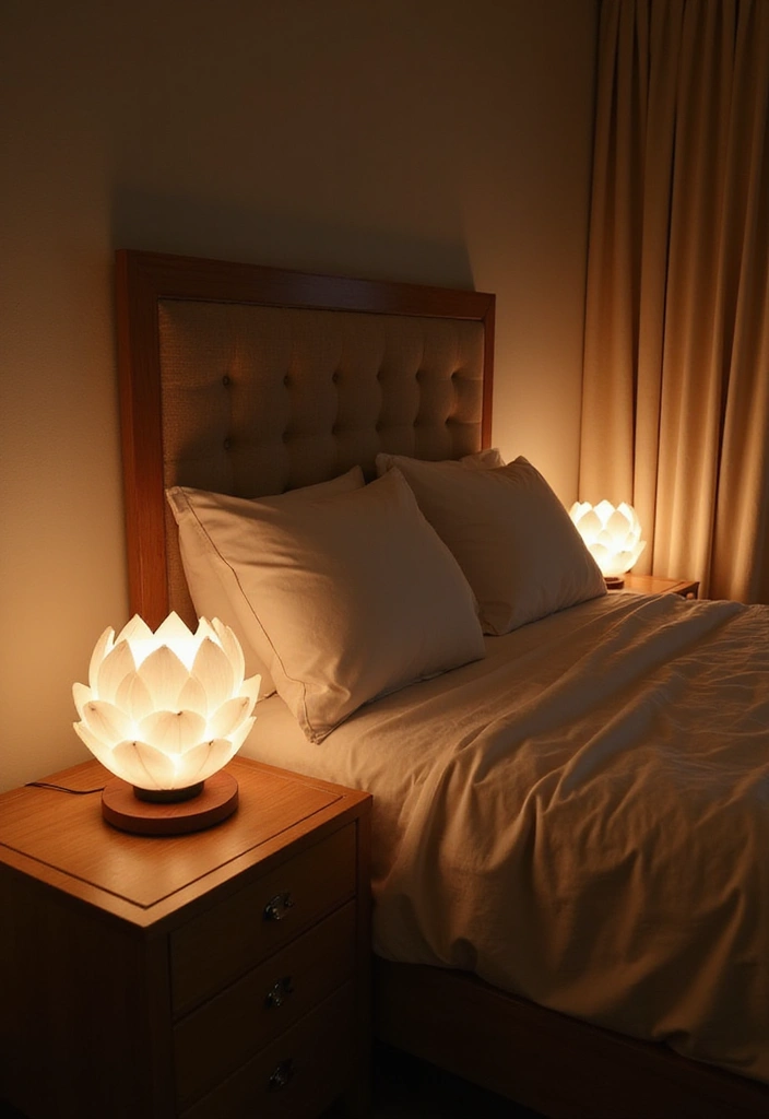 29 Zen Lotus Lamp Decor Ideas For Peaceful Corners 7 29 Zen Lotus Lamp Decor Ideas For Peaceful Corners - 7. Lotus Lamps in the Bedroom