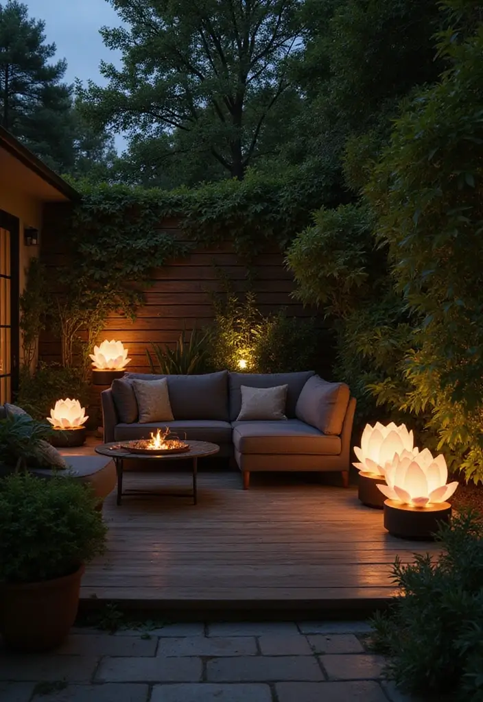 29 Zen Lotus Lamp Decor Ideas For Peaceful Corners 15 29 Zen Lotus Lamp Decor Ideas For Peaceful Corners - 9. Lotus Lamps for Outdoor Spaces