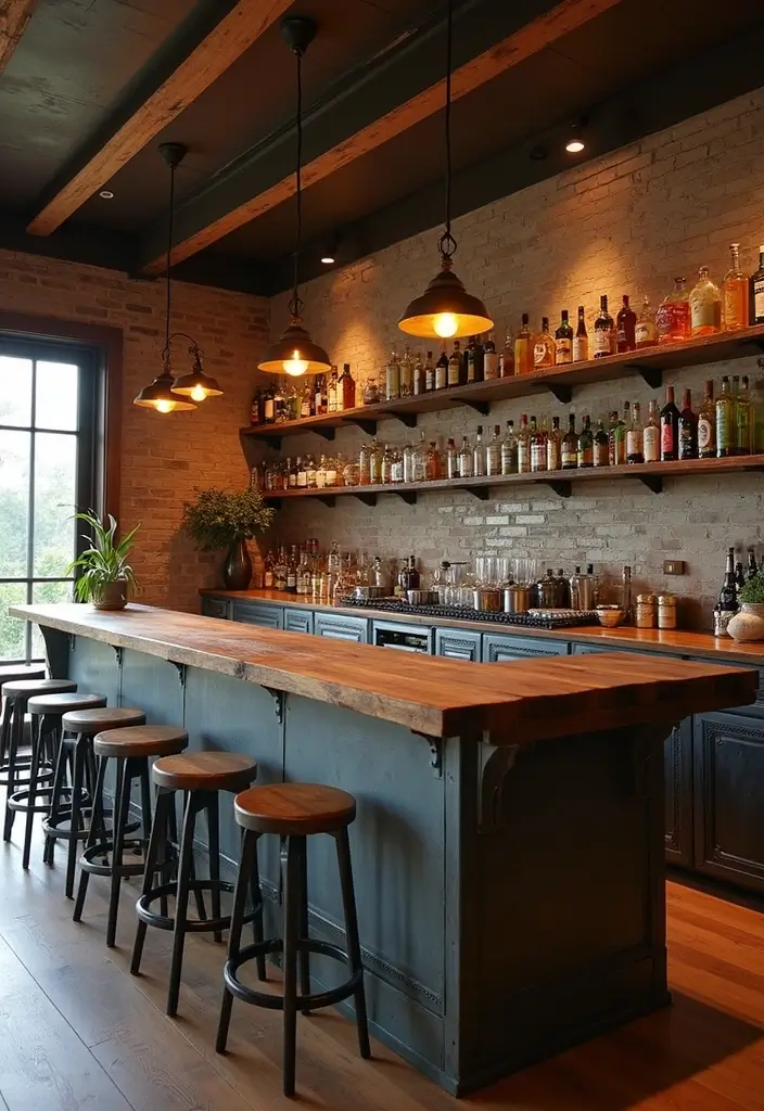 30+ Cozy Home Bar Designs With Warm Wooden Decor 1 30+ Cozy Home Bar Designs With Warm Wooden Decor - 1. Reclaimed Wood Bar with Industrial Accents