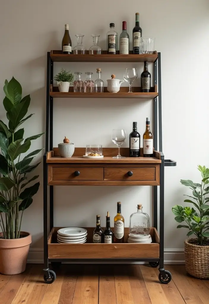 30+ Cozy Home Bar Designs With Warm Wooden Decor 41 30+ Cozy Home Bar Designs With Warm Wooden Decor - 10. Vintage Cart Bar