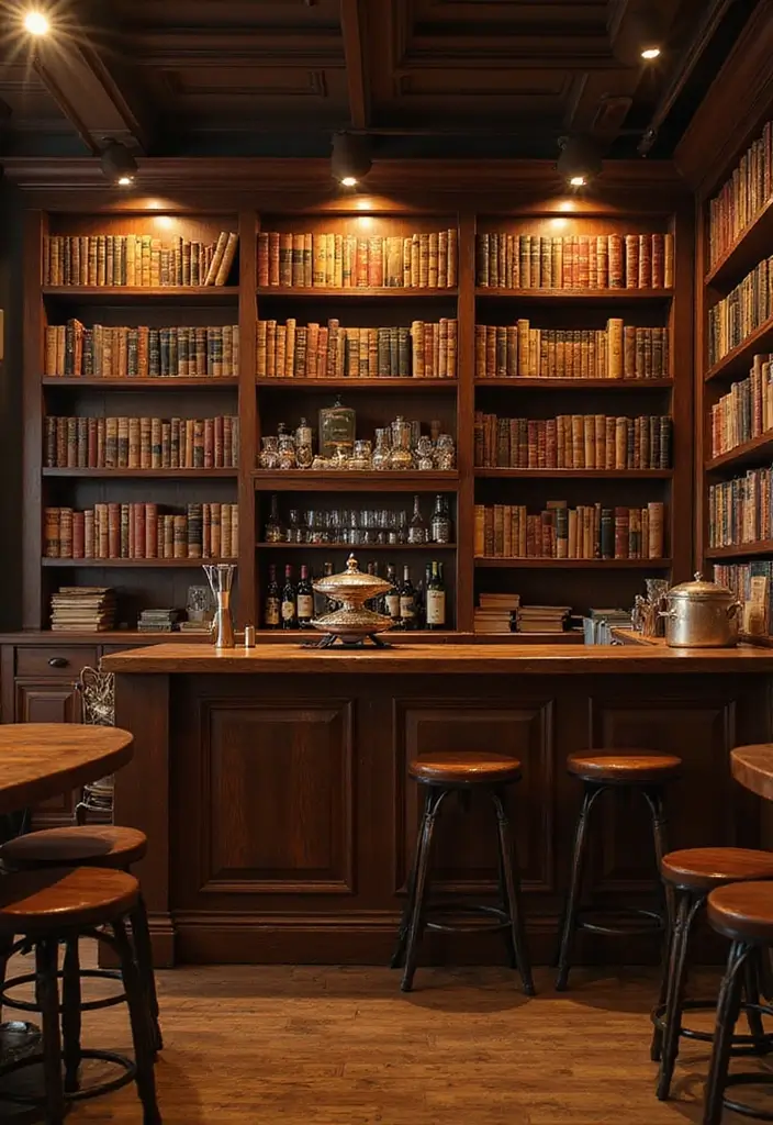 30+ Cozy Home Bar Designs With Warm Wooden Decor 42 30+ Cozy Home Bar Designs With Warm Wooden Decor - 11. Cozy Library Bar
