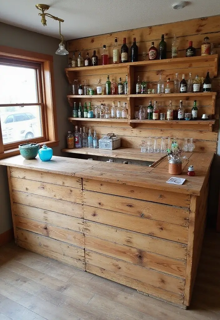 30+ Cozy Home Bar Designs With Warm Wooden Decor 56 30+ Cozy Home Bar Designs With Warm Wooden Decor - 17. DIY Pallet Bar