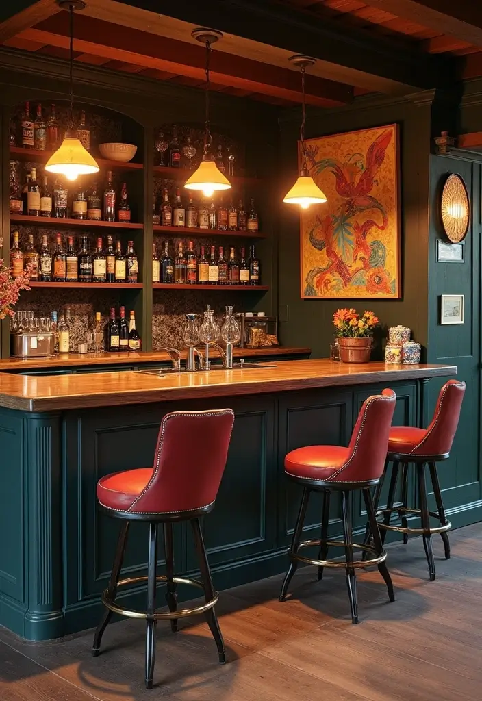 30+ Cozy Home Bar Designs With Warm Wooden Decor 74 30+ Cozy Home Bar Designs With Warm Wooden Decor - 23. Artistic Bar Design