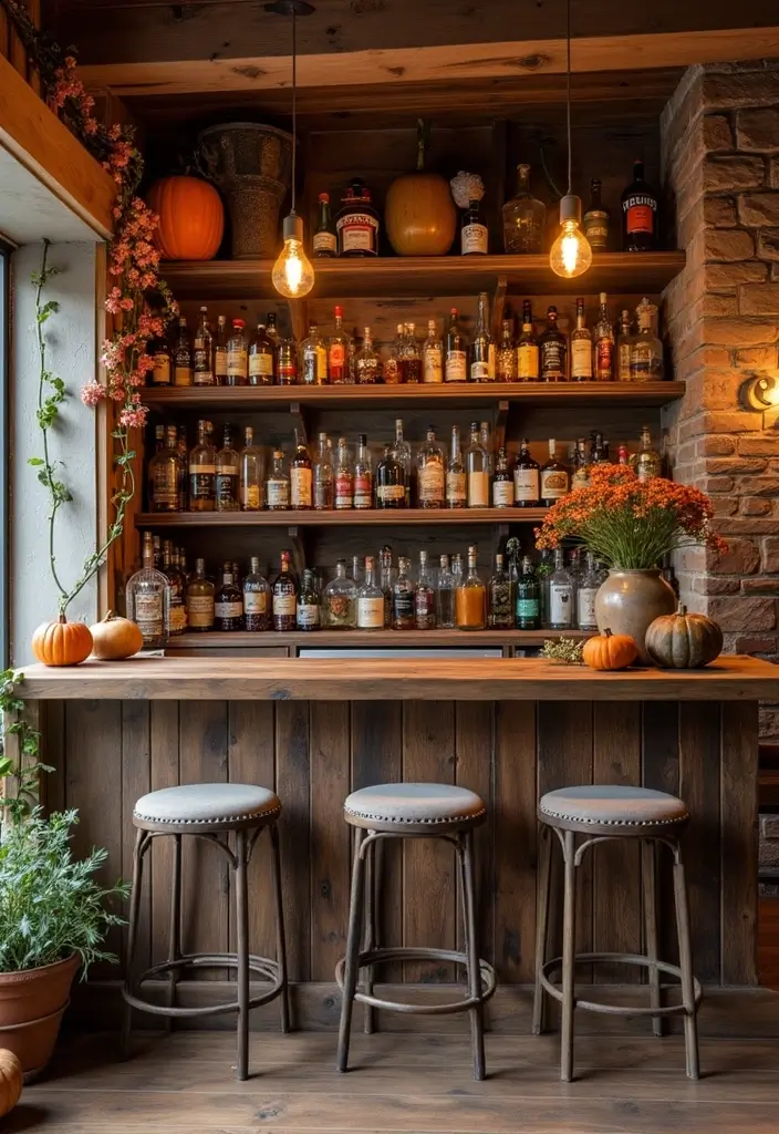 30+ Cozy Home Bar Designs With Warm Wooden Decor 85 30+ Cozy Home Bar Designs With Warm Wooden Decor - 26. Seasonal Decor for Bars