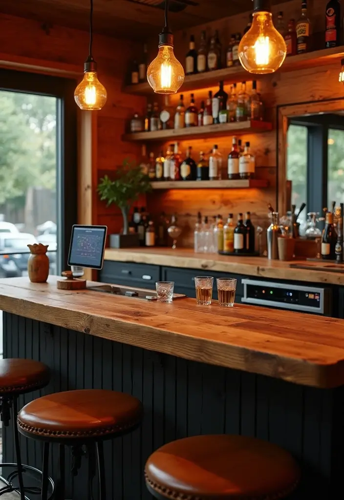 30+ Cozy Home Bar Designs With Warm Wooden Decor 92 30+ Cozy Home Bar Designs With Warm Wooden Decor - 27. Bar Technology Integration