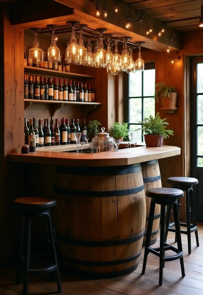 30+ Cozy Home Bar Designs With Warm Wooden Decor 15 30+ Cozy Home Bar Designs With Warm Wooden Decor - 3. Vintage Wine Barrel Bar