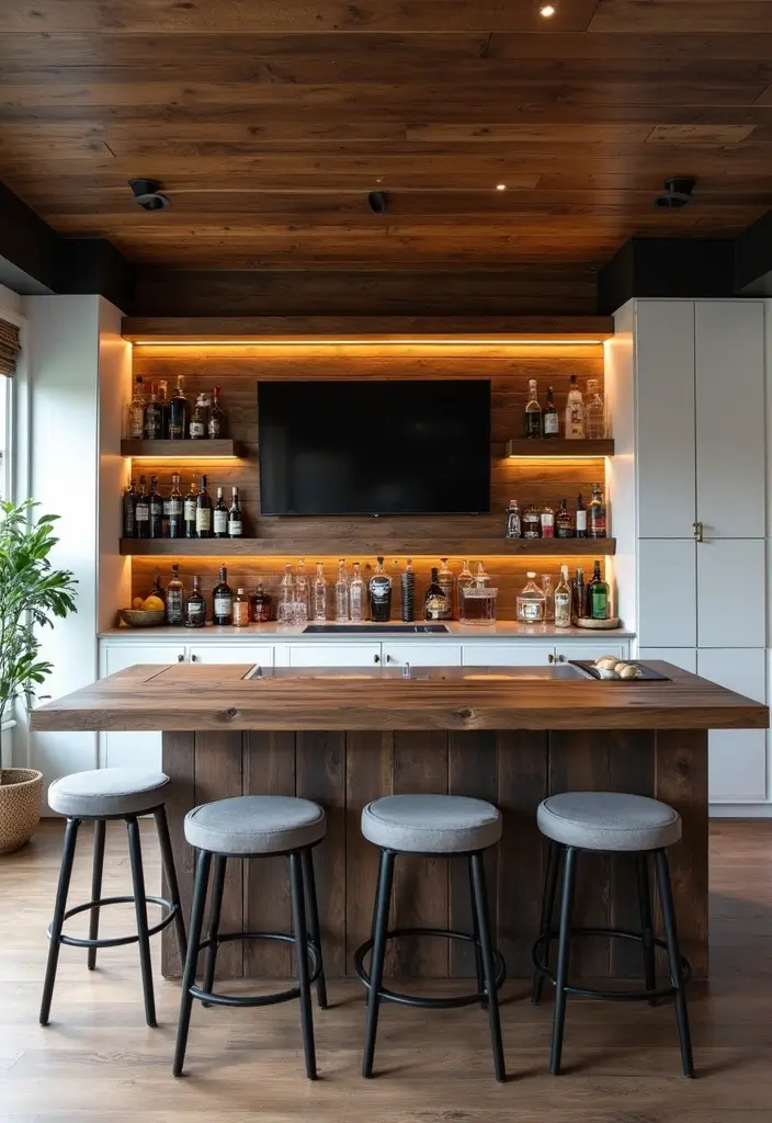 30+ Cozy Home Bar Designs With Warm Wooden Decor 31 30+ Cozy Home Bar Designs With Warm Wooden Decor - 6. Modern Rustic Bar
