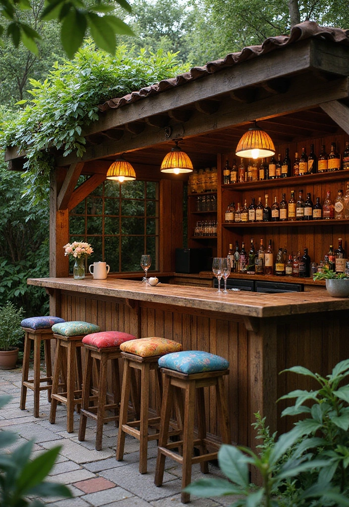 30+ Cozy Home Bar Designs With Warm Wooden Decor 32 30+ Cozy Home Bar Designs With Warm Wooden Decor - 7. Outdoor Wooden Bar Setup