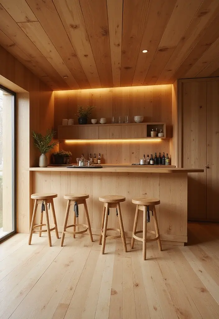 30+ Cozy Home Bar Designs With Warm Wooden Decor 34 30+ Cozy Home Bar Designs With Warm Wooden Decor - 9. Minimalist Wooden Bar