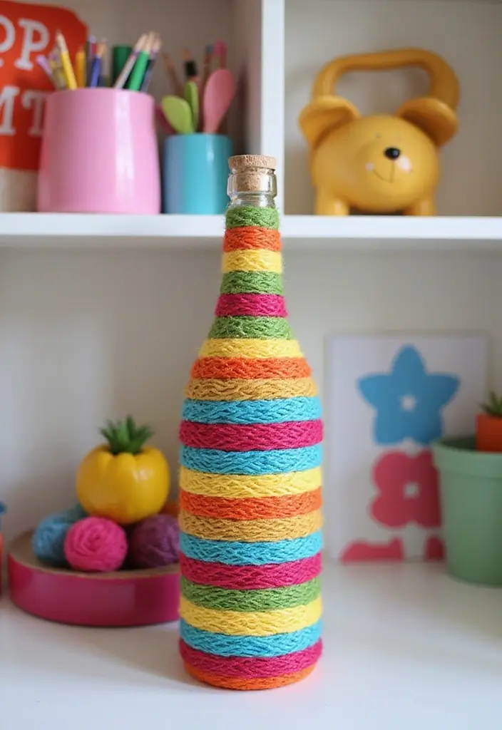 30+ DIY Room Decor Ideas Using Recycled Materials 31 30+ DIY Room Decor Ideas Using Recycled Materials - 15. Yarn-Wrapped Bottles