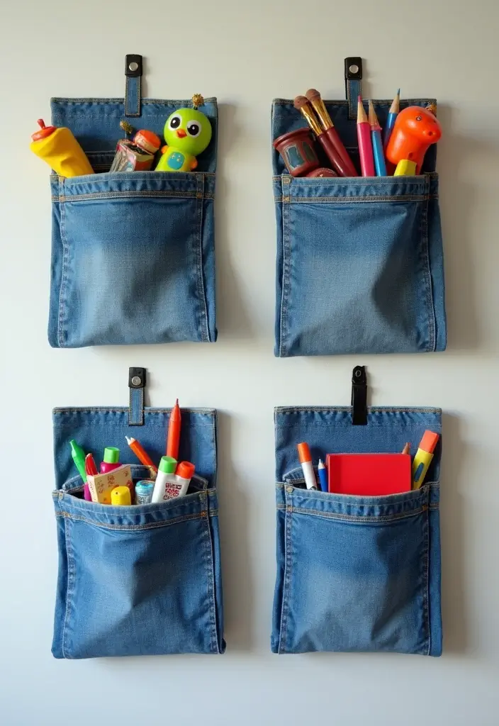 30+ DIY Room Decor Ideas Using Recycled Materials 15 30+ DIY Room Decor Ideas Using Recycled Materials - 7. Denim Pocket Organizers