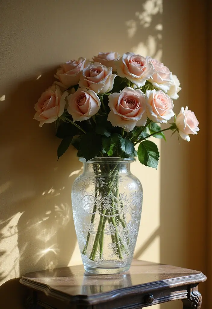30+ Decorative Glass Vases On Display For Elegant Interiors 22 30+ Decorative Glass Vases On Display For Elegant Interiors - 12. Etched Glass Vases