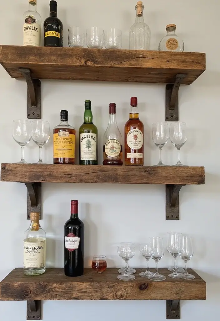 30+ Modern Home Bar Ideas With Rustic And Industrial Touches 1 30+ Modern Home Bar Ideas With Rustic And Industrial Touches - 1. Reclaimed Wood Shelves