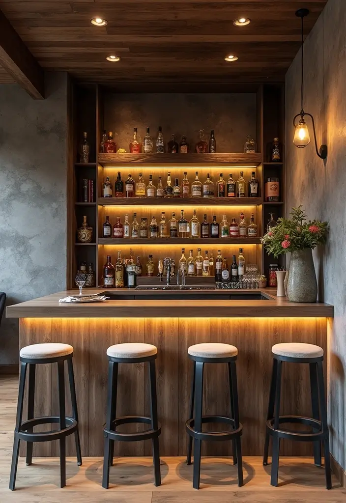 30+ Modern Home Bar Ideas With Rustic And Industrial Touches 42 30+ Modern Home Bar Ideas With Rustic And Industrial Touches - 12. Mix of Textures