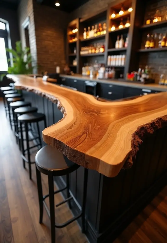 30+ Modern Home Bar Ideas With Rustic And Industrial Touches 66 30+ Modern Home Bar Ideas With Rustic And Industrial Touches - 16. Bar top with Live Edge