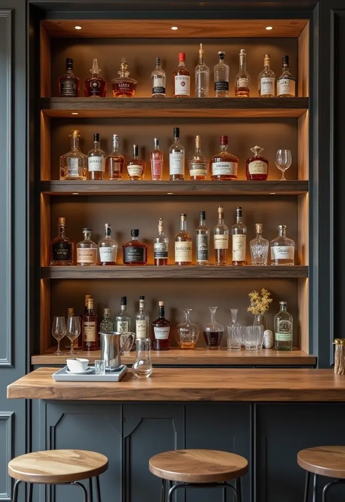 30+ Modern Home Bar Ideas With Rustic And Industrial Touches 67 30+ Modern Home Bar Ideas With Rustic And Industrial Touches - 17. Floating Bar Shelf