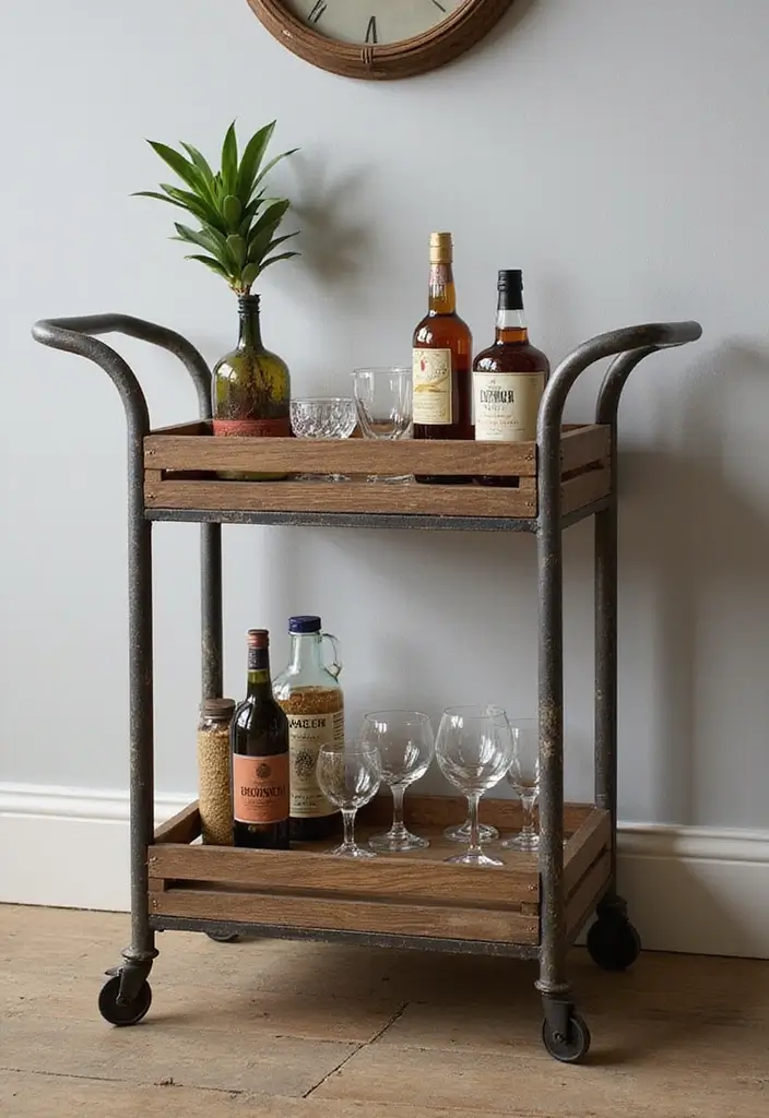 30+ Modern Home Bar Ideas With Rustic And Industrial Touches 2 30+ Modern Home Bar Ideas With Rustic And Industrial Touches - 2. Metal Bar Cart