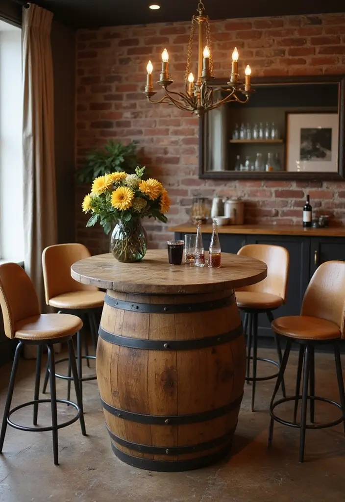 30+ Modern Home Bar Ideas With Rustic And Industrial Touches 86 30+ Modern Home Bar Ideas With Rustic And Industrial Touches - 22. Barrel Table