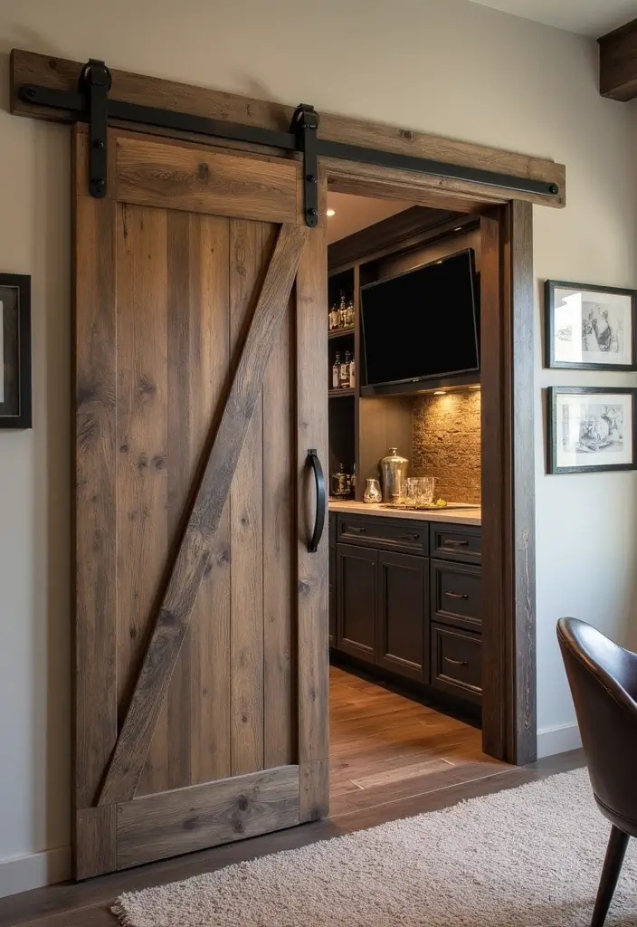 30+ Modern Home Bar Ideas With Rustic And Industrial Touches 87 30+ Modern Home Bar Ideas With Rustic And Industrial Touches - 23. Sliding Barn Door