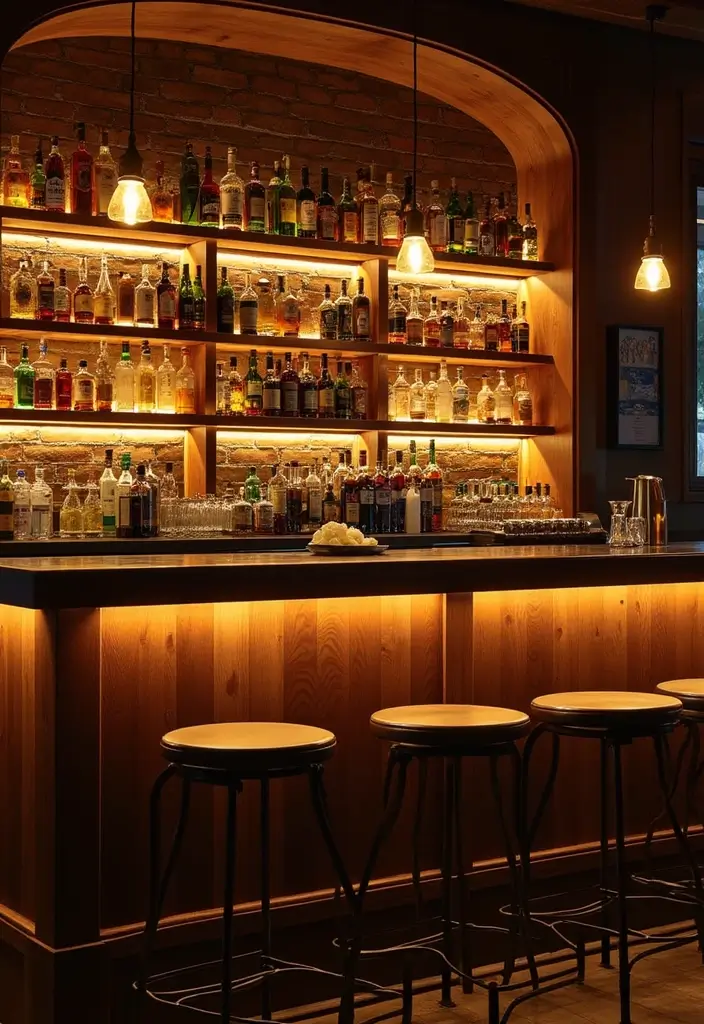 30+ Modern Home Bar Ideas With Rustic And Industrial Touches 95 30+ Modern Home Bar Ideas With Rustic And Industrial Touches - 25. Rustic Back Bar Lighting