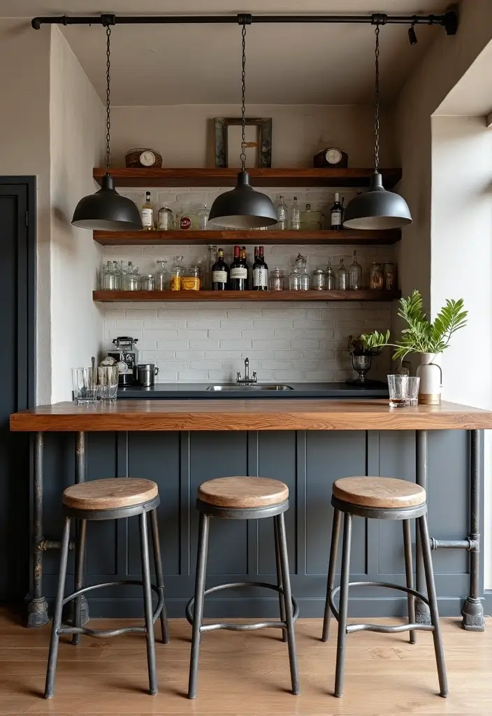 30+ Modern Home Bar Ideas With Rustic And Industrial Touches 32 30+ Modern Home Bar Ideas With Rustic And Industrial Touches - 8. Industrial Pipe Accents