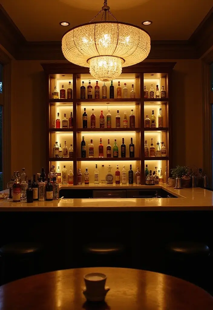 30+ Small Home Bar Decor Ideas That Maximize Space 36 30+ Small Home Bar Decor Ideas That Maximize Space - 14. Statement Lighting