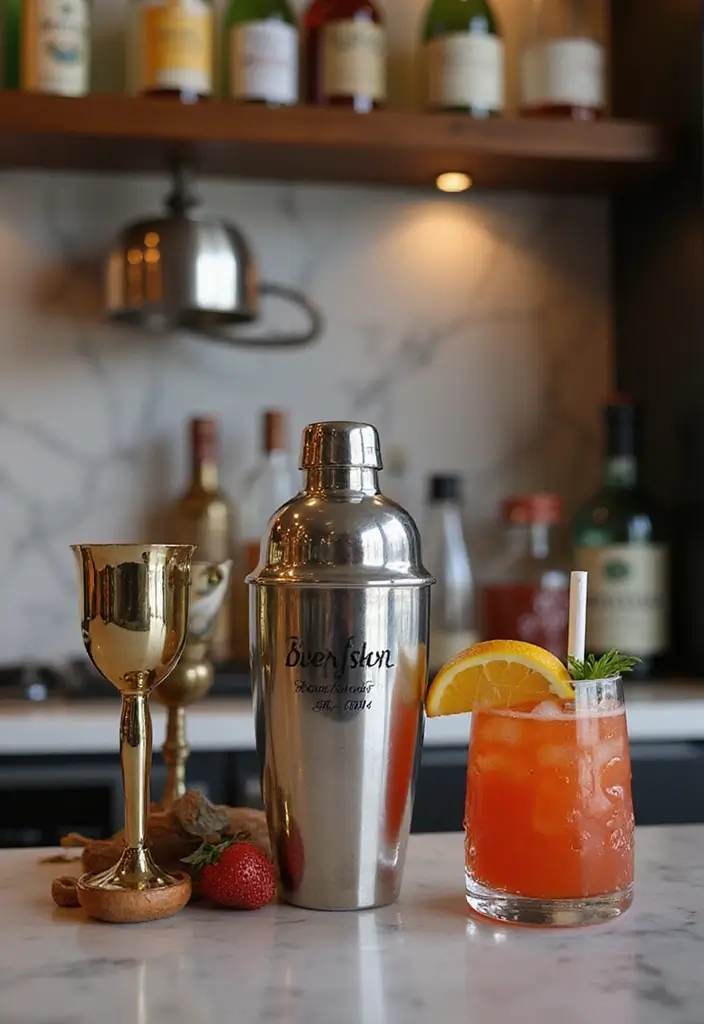30+ Small Home Bar Decor Ideas That Maximize Space 44 30+ Small Home Bar Decor Ideas That Maximize Space - 18. Personalized Cocktail Shakers