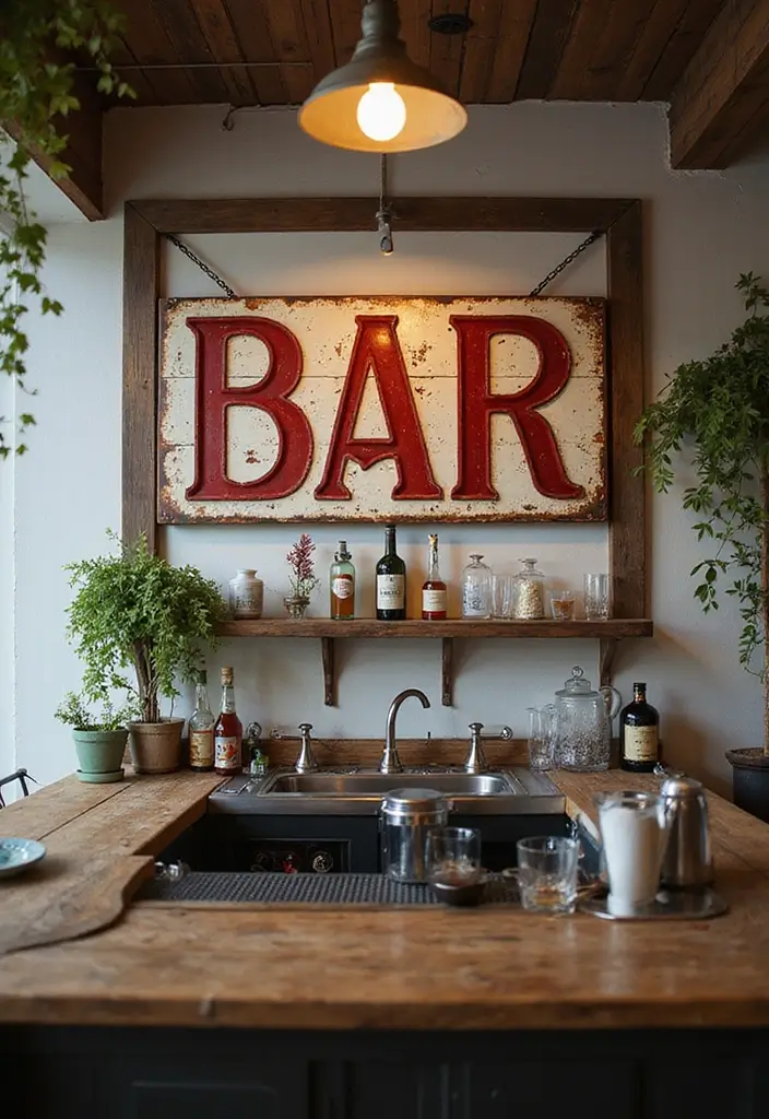 30+ Small Home Bar Decor Ideas That Maximize Space 45 30+ Small Home Bar Decor Ideas That Maximize Space - 19. Vintage Bar Sign