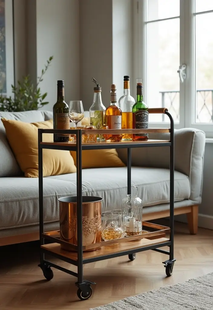 30+ Small Home Bar Decor Ideas That Maximize Space 8 30+ Small Home Bar Decor Ideas That Maximize Space - 2. Compact Bar Carts