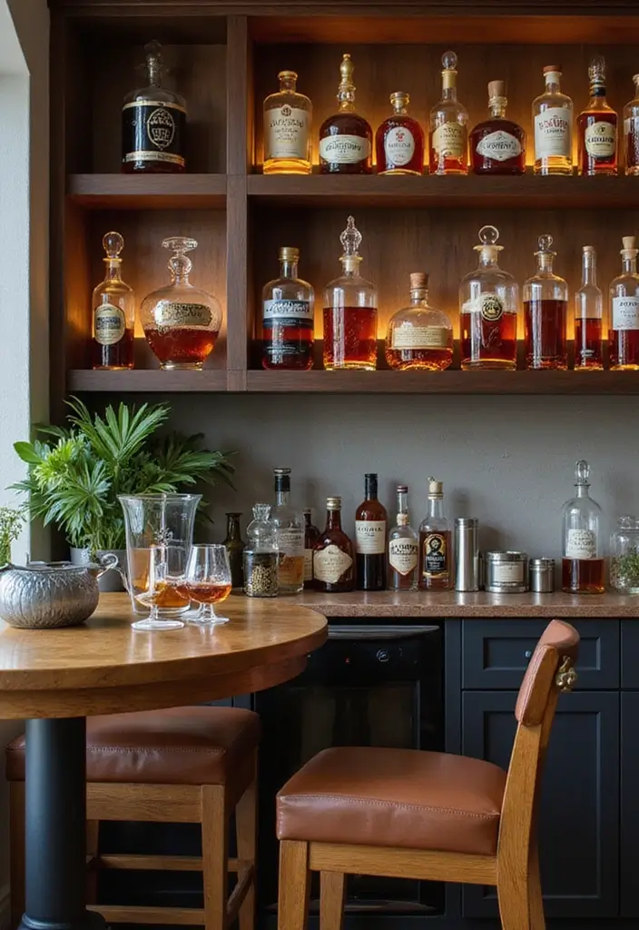 30+ Small Home Bar Decor Ideas That Maximize Space 56 30+ Small Home Bar Decor Ideas That Maximize Space - 24. Decorative Glass Decanters