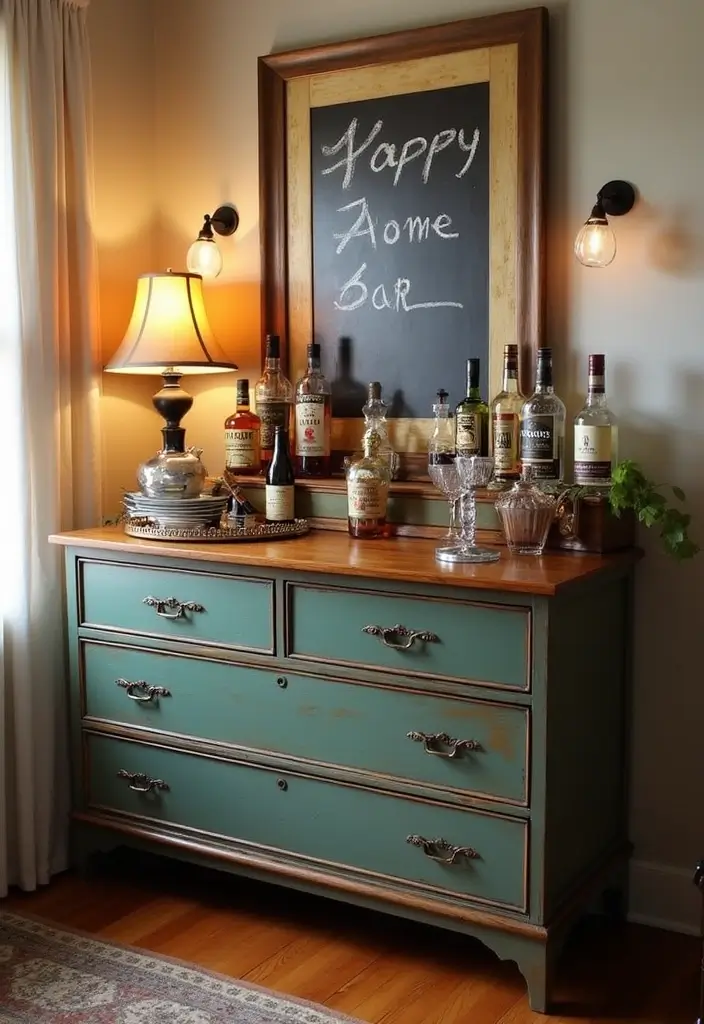 30+ Small Home Bar Decor Ideas That Maximize Space 16 30+ Small Home Bar Decor Ideas That Maximize Space - 4. Repurposed Furniture