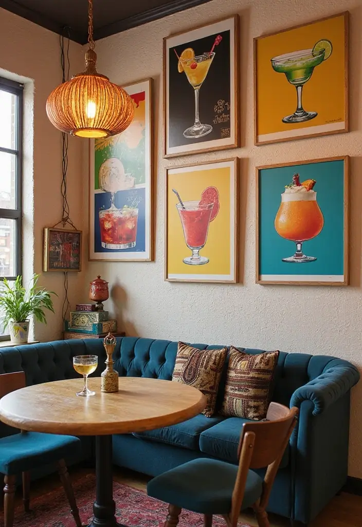 30+ Small Home Bar Decor Ideas That Maximize Space 23 30+ Small Home Bar Decor Ideas That Maximize Space - 9. Trendy Wall Art